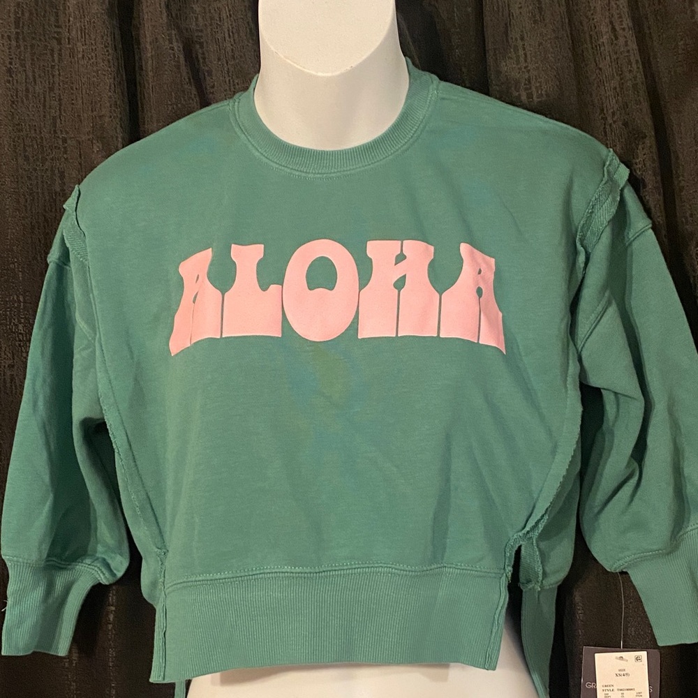 Grayson Threads Green and Pink Aloha Sweatshirt